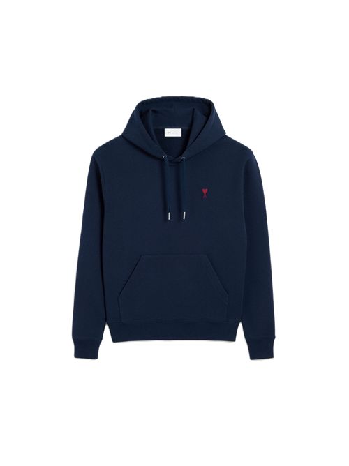 Felpa con cappuccio Ami De Coeur rosso in cotone blu Ami Paris | BFUSW235.730430 NIGHT BLUE